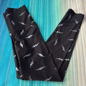 Emily Hsu Designs Black Bolt Foil Leggings with Lightning Bolt Pattern